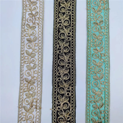 1 Yards Gold thread Lace Fabric DIY Embroidered Lace Trim for Garments Headdress Wedding Decor Sewing Handmade Supplies