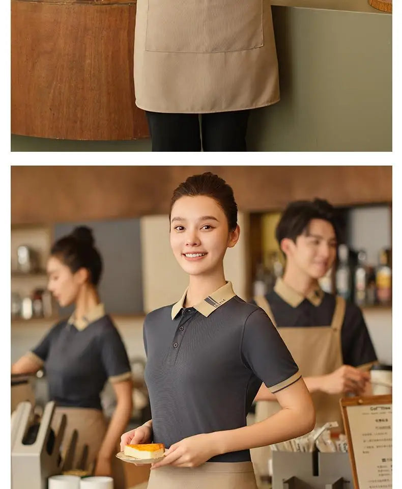 Customized Restaurant Polo Uniforms Unisex Short Sleeve Tee for Staffs Hotel Cafes Waiters Print on Demand T Shirt Men's Tops