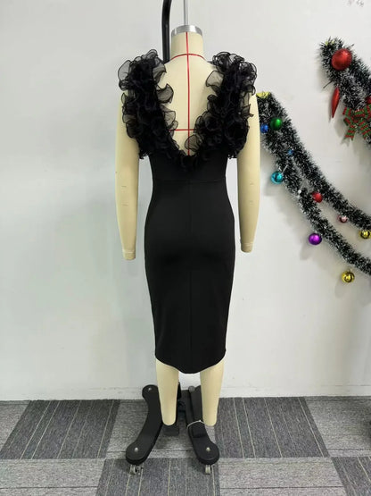 Vintage Chic Black Sexy Women Midi Dress Cami Sleeveless Party Fashion Vestidos 2025 Elegant Evening Club Pencil Dress