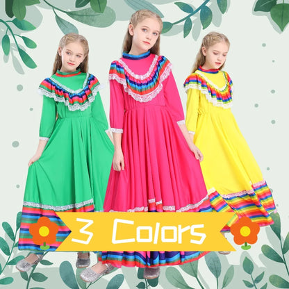 Child Girls Jalisco Traditional Guadalajara Mexican Folk Dancer Costume Halloween Carnival Costumes For Kids 3 Colors Available