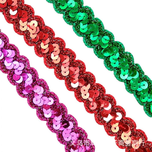 13 Yards Sequin Lace Braided Wave Striped S-shaped Bead Ribbon Ethnic Dance Costume Accessories 2.3CM Wide