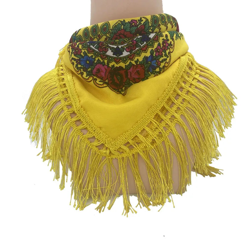 Ethnic Fringed Headband Bandana Babushka Headwrap Shawl Retro Floral Printed Shawls 2023 New Women Russian Style Square Scarf