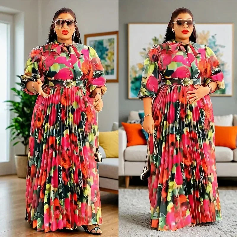 Plus Size African Print Dresses Autumn Elegant African 3/4 Sleeve Party Evening Long Maxi Dress Gowns Dashiki African Clothes