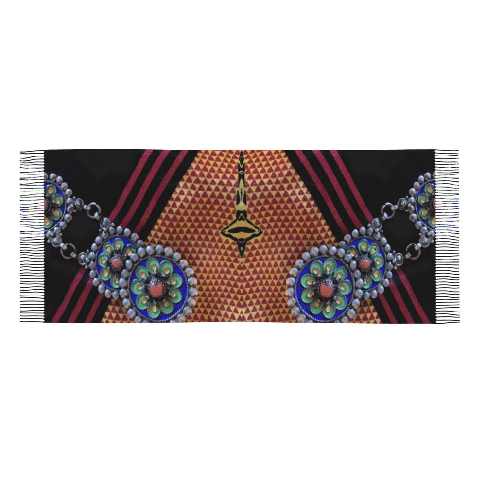 Kabyle Jewelry Scarf Wrap for Women Long Winter Fall Warm Tassel Shawl Unisex Amazigh Africa Ethnic Style Scarves