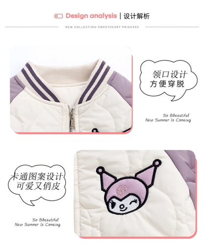 Girly Heart Kawaii Sanrio Kuromi Soft Baseball Jacket – Cute Anime Cartoon Coat for Kids, Y2K Style Gift