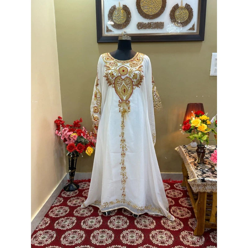 Sale White Embroidery Dress African Clothing Kaftan Arabic Oversize