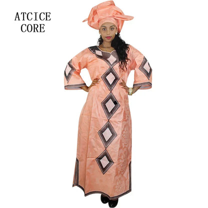 African Dresses For Women Fashion Design New African Bazin Embroidery Design Dress Long Dress With Scarf