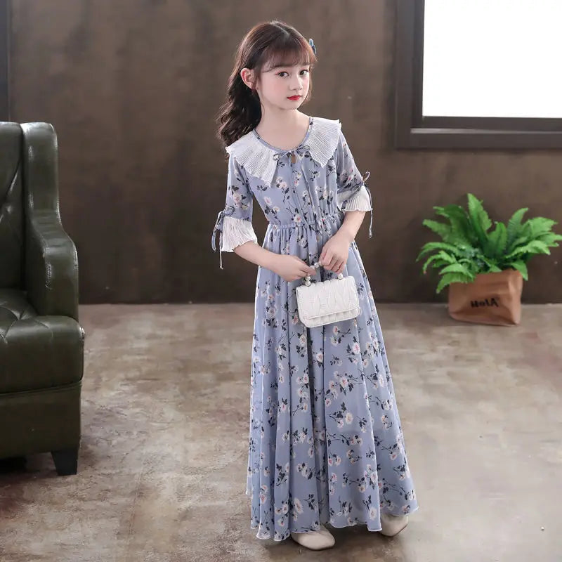 5-16Y Kids Floral Princess Party Dresses For Girls Summer Elegant Children Bohemian Chiffon Maxi Dresses Teenage Girl Clothes 12