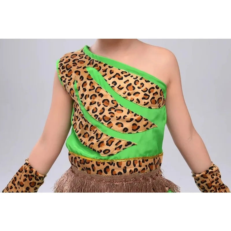 Green Children's Wear Plays Out Costume Tage Costume African Dance Indian Savage Hunter Show Costume Dance Costume  -BC9886