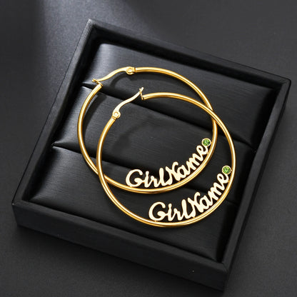 Romantic Custom Name High-End Stainless Steel Jewelry Personalized 50mm Hoop Earrings Accessories for Women Birthday Party Gift