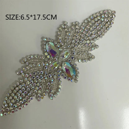 1PCS  AB Silver Rhinestone Applique flower patches Iron on/sew on wedding dress accessories For Clothes Decoration