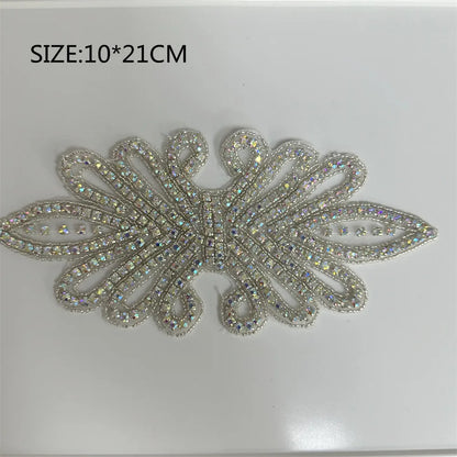 1PCS  AB Silver Rhinestone Applique flower patches Iron on/sew on wedding dress accessories For Clothes Decoration