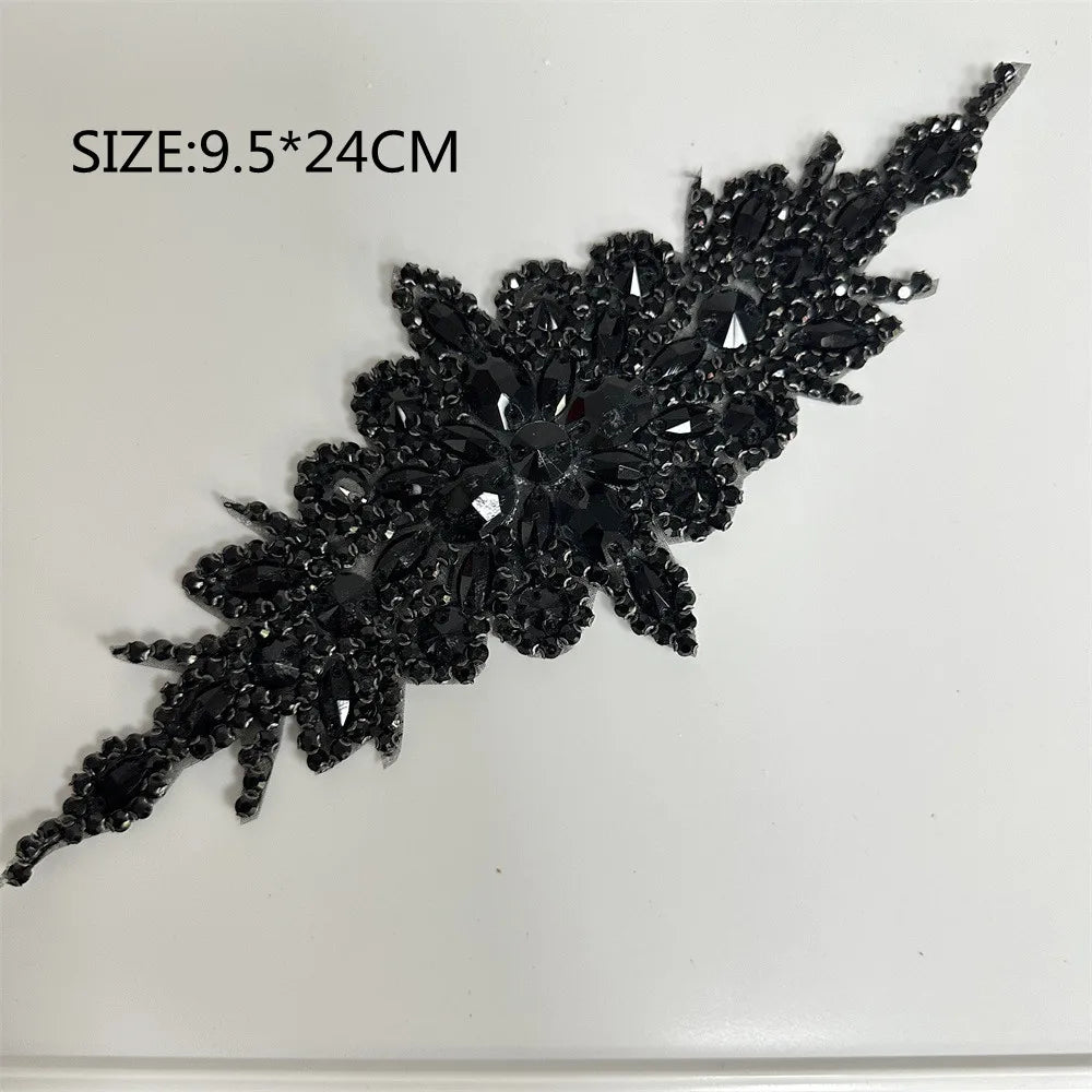 1PCS  AB Silver Rhinestone Applique flower patches Iron on/sew on wedding dress accessories For Clothes Decoration