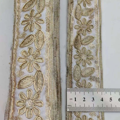 1 Yards Gold thread Lace Fabric DIY Embroidered Lace Trim for Garments Headdress Wedding Decor Sewing Handmade Supplies