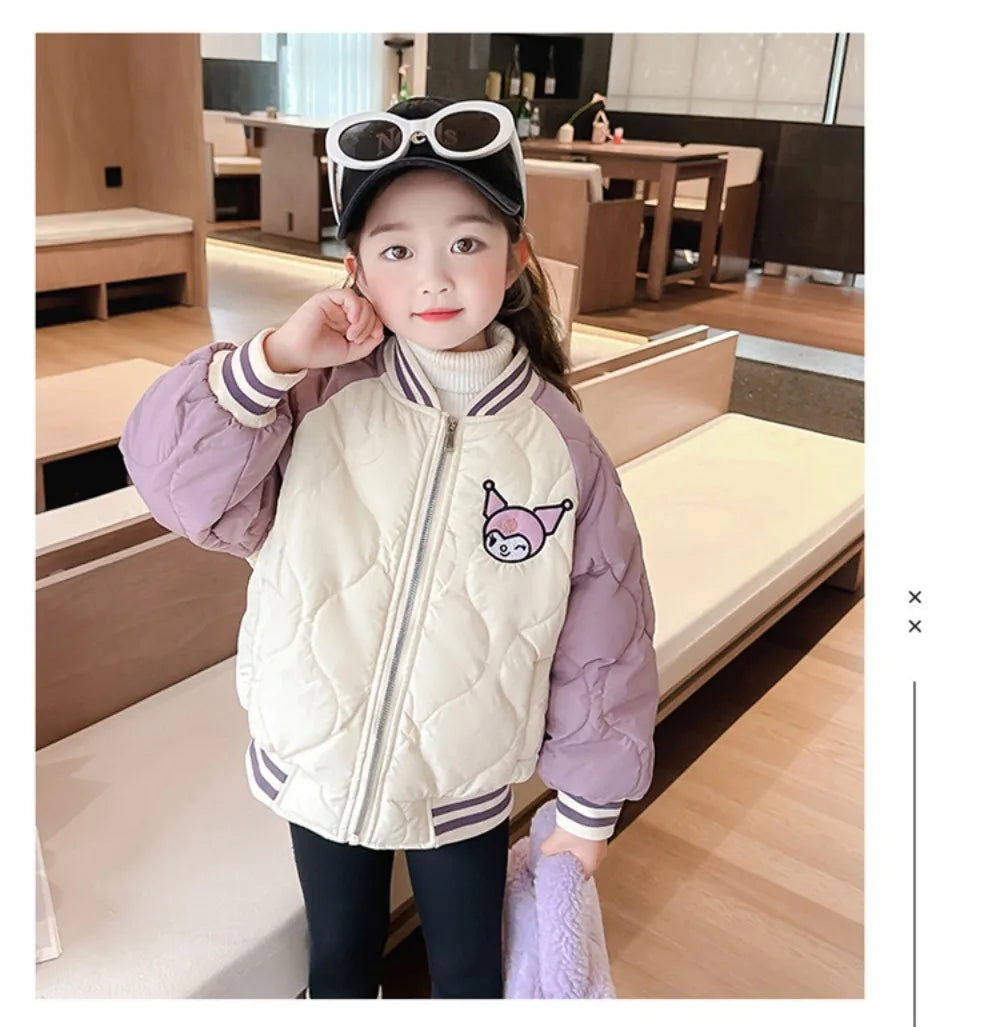 Girly Heart Kawaii Sanrio Kuromi Soft Baseball Jacket – Cute Anime Cartoon Coat for Kids, Y2K Style Gift