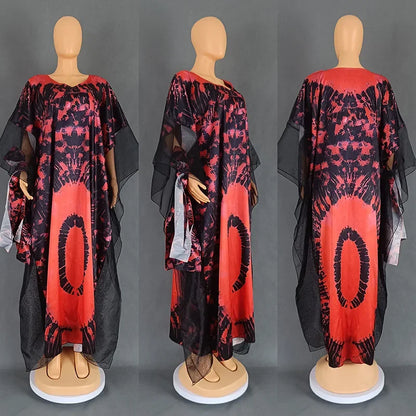 Outfits Dashiki African Dresses for Women Summer Kaftan African V-neck Polyester Plus Size Long Maxi Dress Gowns Ankara Dresses