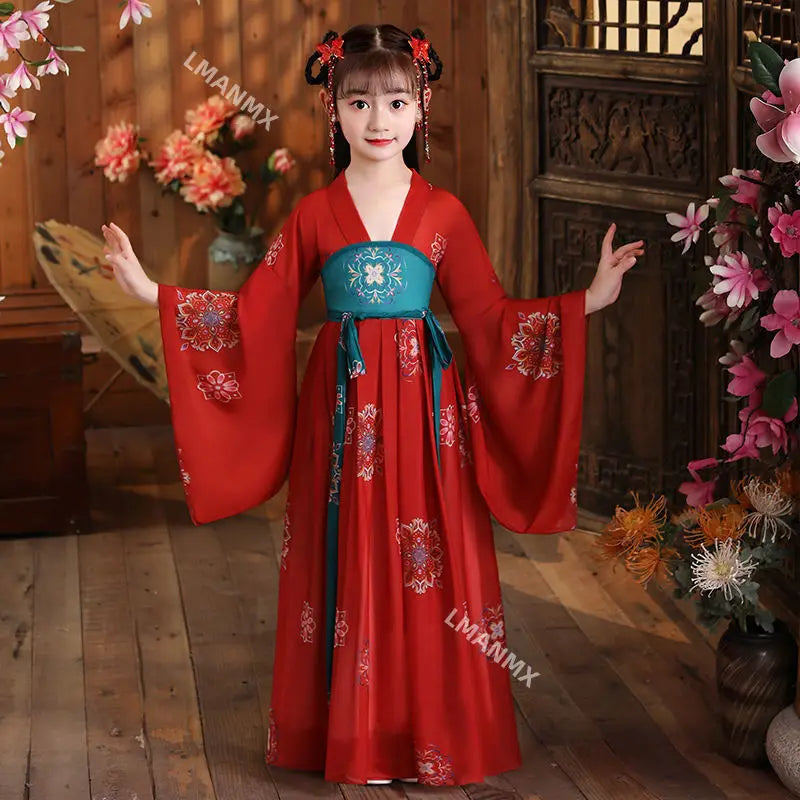 Ancient Kids Traditional Dresses Chinese Outfit Girls Costume Folk Dance Performance Hanfu Dress for Children