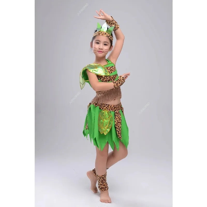 Green Children's Wear Plays Out Costume Tage Costume African Dance Indian Savage Hunter Show Costume Dance Costume  -BC9886