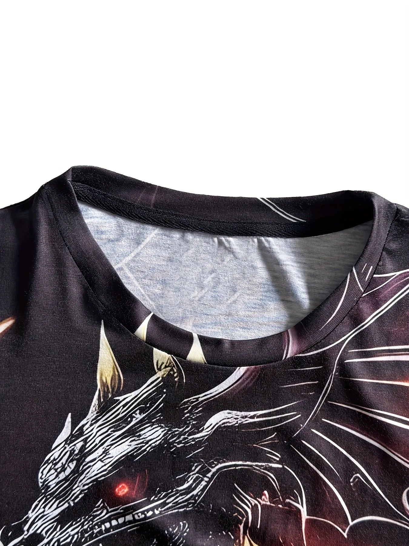 Mens Dragon Print Cotton Blend T-shirt - Stylish Crew Neck Comfortable & Breathable for Summer Casual Everyday Wear Hot Sale