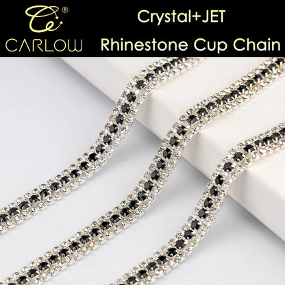 CARLOW AAAAA 3 Rows Rhinestone Cup Chain Sew on Shiny Gold Base Glass Stone Chain for Garement Decoration DIY