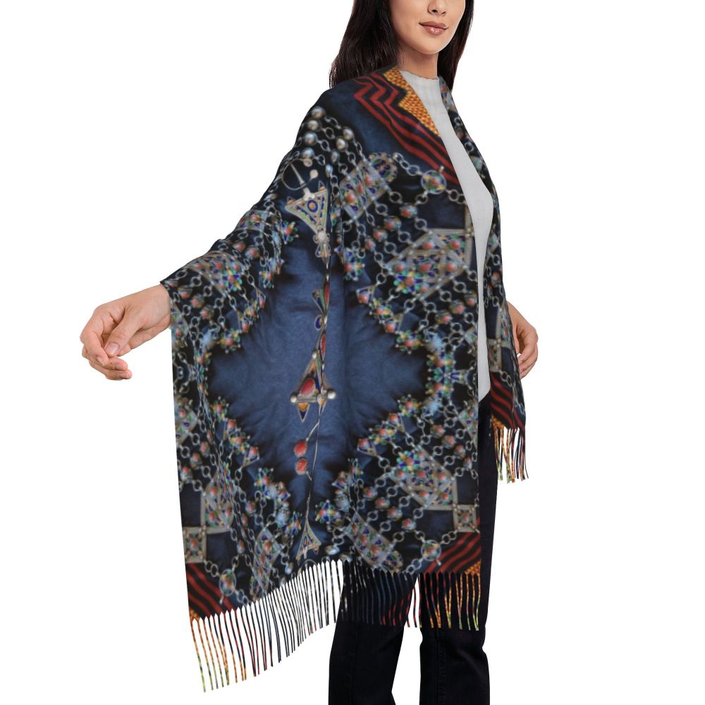 Amazigh Berber Kabyle Jewelry Scarf Wrap Women Long Winter Fall Warm Tassel Shawl Unisex Africa Ethnic Style Scarves