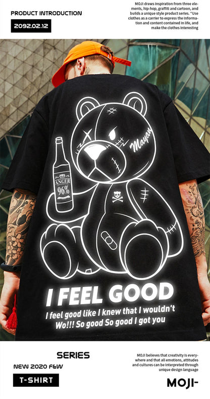 Men Harajuku Fashion T Shirt Bear beer print Kawaii Tshirt Hip Hop Streetwear T-Shirts 2025 Summer Casual Oversized Tees Tops