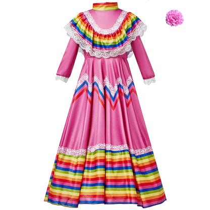 Women Traditional Mexican Folk Dancer Dress for Adult National Mexico Style Cinco De Mayo Costume Bohemia Long