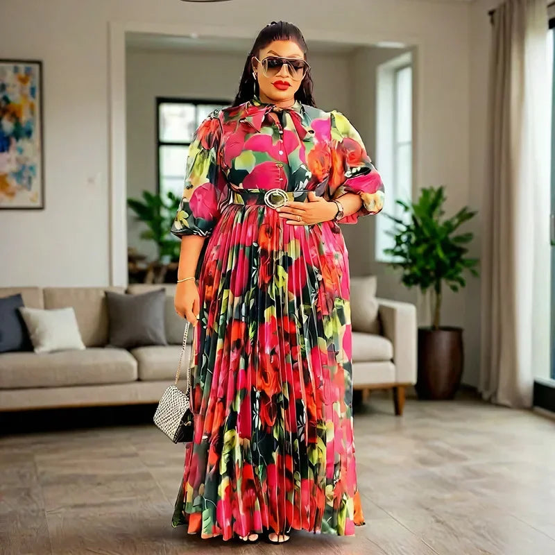 Plus Size African Print Dresses Autumn Elegant African 3/4 Sleeve Party Evening Long Maxi Dress Gowns Dashiki African Clothes