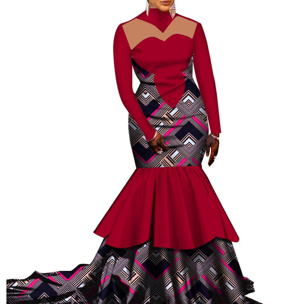 News African Wedding Pleated Dresses Women Plus Size Clothing Fashion Patchwork Long Floor-length Elegant Lady Party Gowns WY364