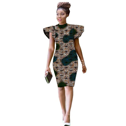 Hand Cut Nigerian Style O-Neck Dress Single Layer African Print Raglan Sleeve Design Women's Ankara Outfit