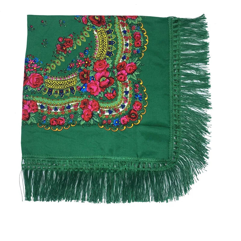 Ethnic Fringed Headband Bandana Babushka Headwrap Shawl Retro Floral Printed Shawls 2023 New Women Russian Style Square Scarf