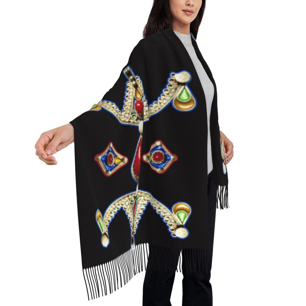 Amazigh Berber Kabyle Jewelry Scarf Wrap Women Long Winter Fall Warm Tassel Shawl Unisex Africa Ethnic Style Scarves