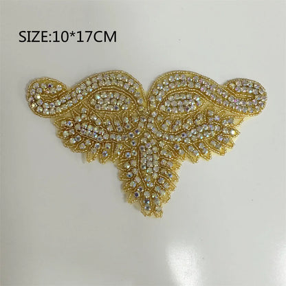 1PCS  AB Silver Rhinestone Applique flower patches Iron on/sew on wedding dress accessories For Clothes Decoration