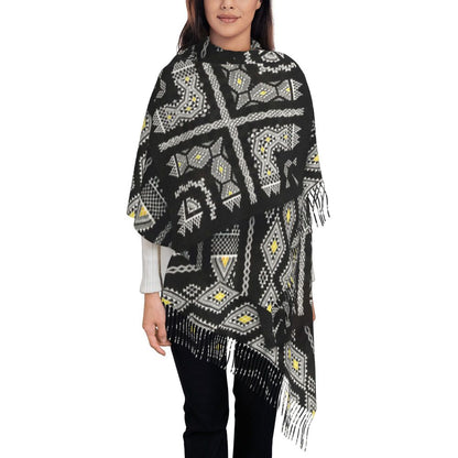 Amazigh Berber Kabyle Jewelry Scarf Wrap Women Long Winter Fall Warm Tassel Shawl Unisex Africa Ethnic Style Scarves