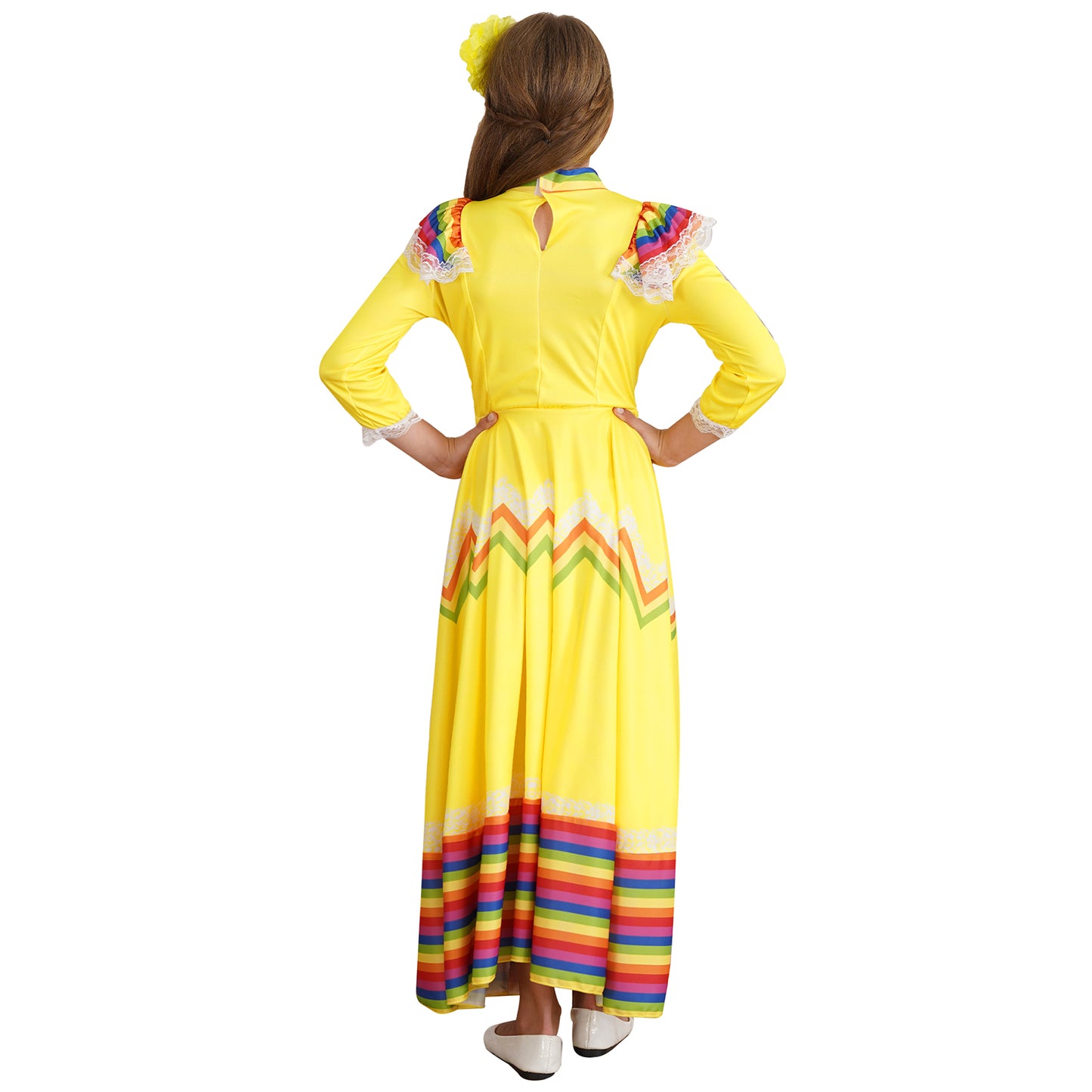 Kids Girls Mexican Style Costume Traditional Jalisco Dresses Carnival Festival Folklorico Dance Celebrations Performance Dress