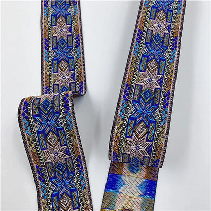 7 Meters 3.3cm Flowers Pattern Embroidered Jacquard Ribbons Woven Lace Trim For Garment Bag Curtain Sewing African Lace Fabric