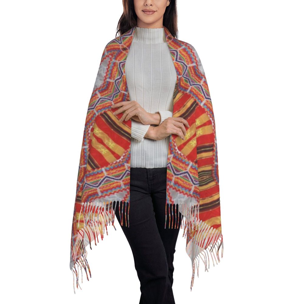 Kabyle Jewelry Scarf Wrap for Women Long Winter Fall Warm Tassel Shawl Unisex Amazigh Africa Ethnic Style Scarves