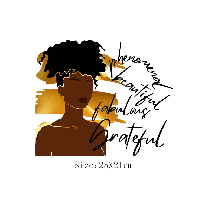 Afro Women Heat Transfer Patch For Clothing Fashion Black Girl DIY T-Shirt Hoodie Iron On Patch On Men And Women Clothes Sticker