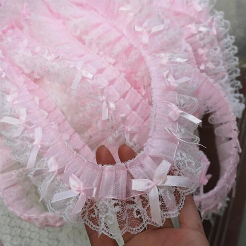 5CM Wide New Pink Embroidery 3D Flower Lace Fabric Trim Ribbon DIY Sewing Applique Collar Fringe Tassel Wedding Guipure Decor