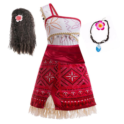 Girls New Movie Moana 2 Dress Halloween Party Adventure Costume Girl Princess Fancy Clothes Children Vaiana Pet Pig Outfit