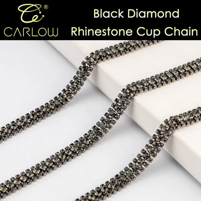 CARLOW AAAAA 3 Rows Rhinestone Cup Chain Sew on Shiny Gold Base Glass Stone Chain for Garement Decoration DIY