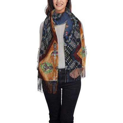 Kabyle Jewelry Scarf Wrap for Women Long Winter Fall Warm Tassel Shawl Unisex Amazigh Africa Ethnic Style Scarves