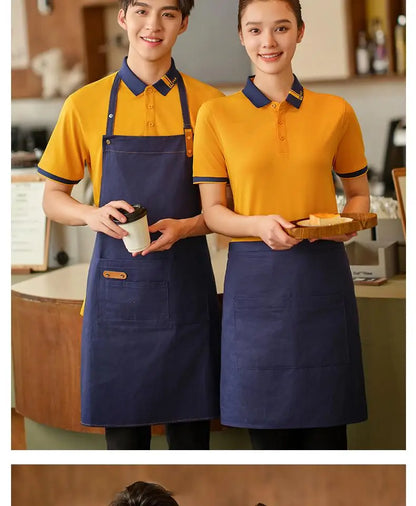 Customized Restaurant Polo Uniforms Unisex Short Sleeve Tee for Staffs Hotel Cafes Waiters Print on Demand T Shirt Men's Tops