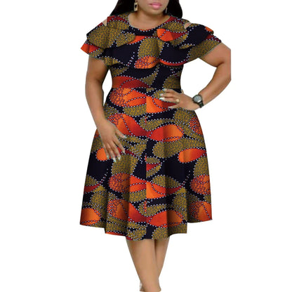 New Bazin Riche African Ruffles Collar Dresses for Women Dashiki Print Pearls Dresses Vestidos Women African Clothing WY4401