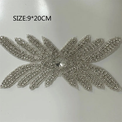 1PCS  AB Silver Rhinestone Applique flower patches Iron on/sew on wedding dress accessories For Clothes Decoration