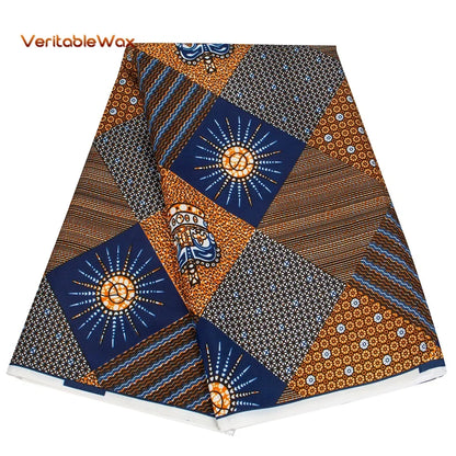 Veritablewax Fan Pattern African Fabric By the Yard Polyester Material For Handsewing High Quality Cloth for Party Dress A-27