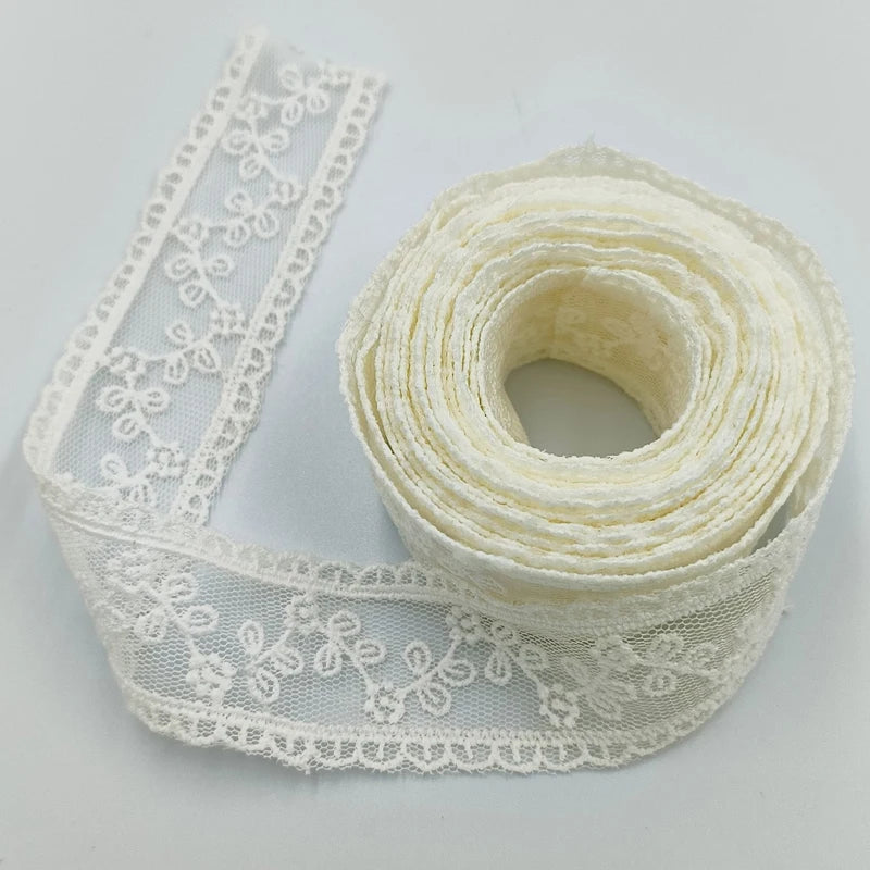 1Pcs Width 3.6 cm Length 270 cm DIY White Beige Embroidery Lace Floral Lace Bow Headwear Clothing Accessories