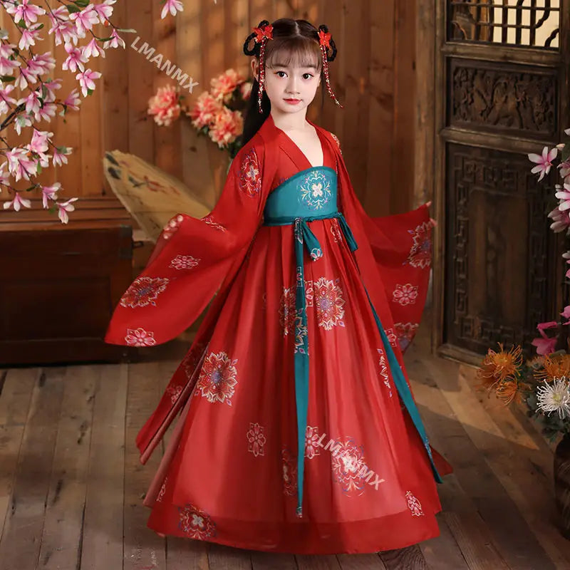 Ancient Kids Traditional Dresses Chinese Outfit Girls Costume Folk Dance Performance Hanfu Dress for Children