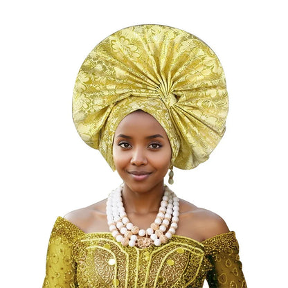 Exaggerated Fan-shaped Auto Gele Alrady Made Headtie for Women African Lady Headwraps Wedding Party Head Ties Female Turban Cap